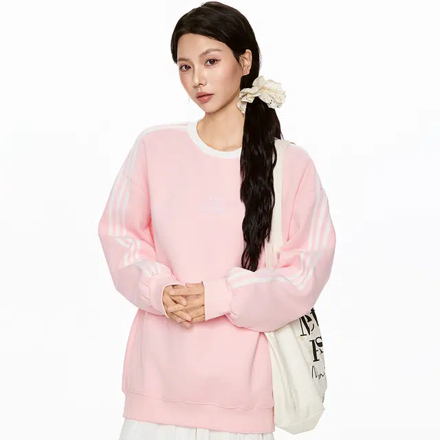 如续 樱绽芳华 韩系三条杠圆领套头秋冬慵懒风上衣卫衣 女款