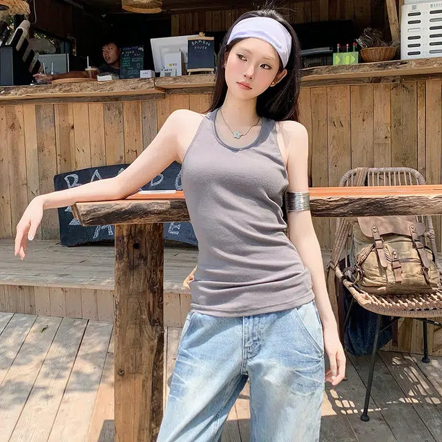 如续 美式复古修身辣妹挂脖吊带外穿内搭扭结美背上衣背心 女款