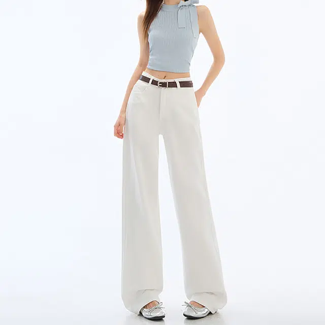 如续 小个子窄版阔腿裤女高腰收腹显瘦宽松拖地裤九分常规加长牛仔裤 女款