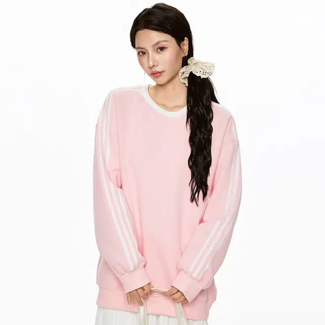 如续 樱绽芳华 韩系三条杠圆领套头秋冬慵懒风上衣卫衣 女款
