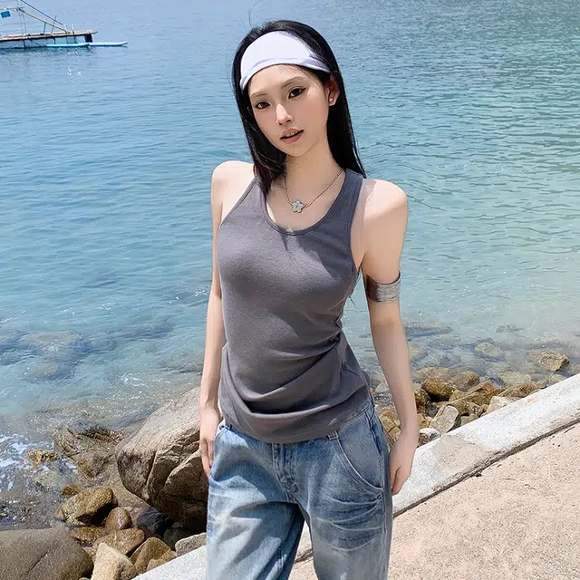 如续 美式复古修身辣妹挂脖吊带外穿内搭扭结美背上衣背心 女款