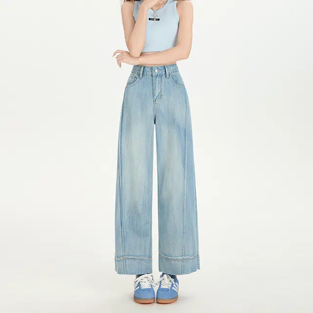 如续 天丝莱赛尔阔腿女夏薄款小个子高腰垂感九分直筒裤百搭舒适简约牛仔裤 女款