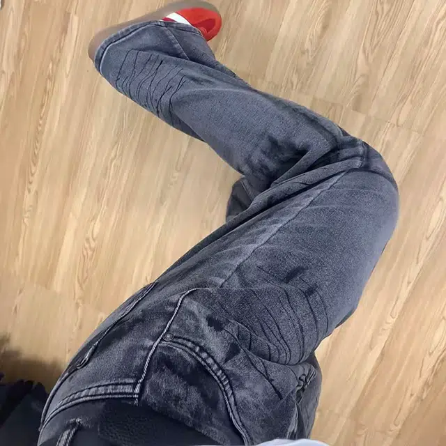 如续 春秋美式高街复古废土风扎染阔腿裤季水洗做旧宽松直筒裤牛仔裤 男款