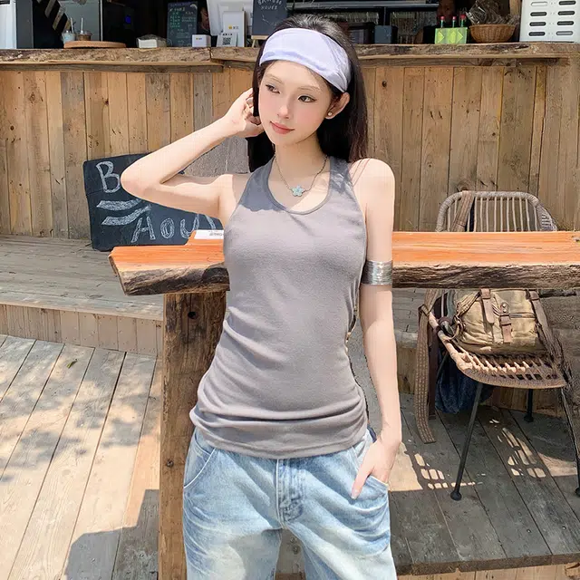 如续 美式复古修身辣妹挂脖吊带外穿内搭扭结美背上衣背心 女款