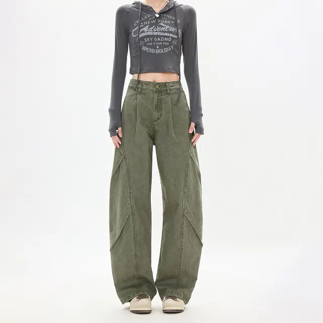 如续 美式褶皱设计做旧复古潮流舒适宽松百搭牛仔裤 男女同款