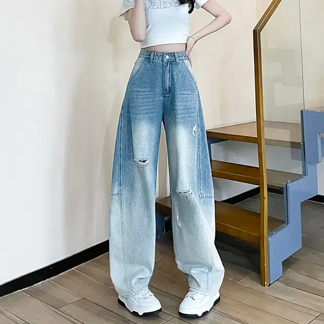 如续 美式复古高级潮流舒适时尚简约阔腿百搭设计感牛仔裤 女款