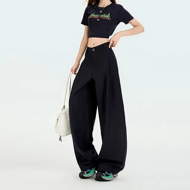 如续 如续弯刀裤透气高腰垂感宽松直筒阔腿裤休闲裤 女款