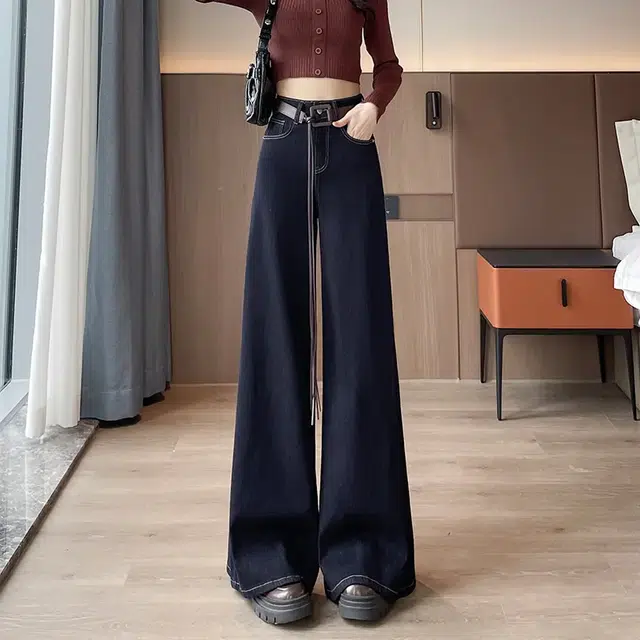 如续 复古不贴腿直筒微喇叭宽松显瘦拖地牛仔裤 女款