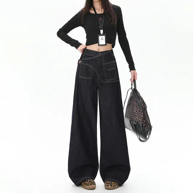 如续 设计感阔腿女宽松显瘦高街爆款超火直筒裤牛仔裤 女款