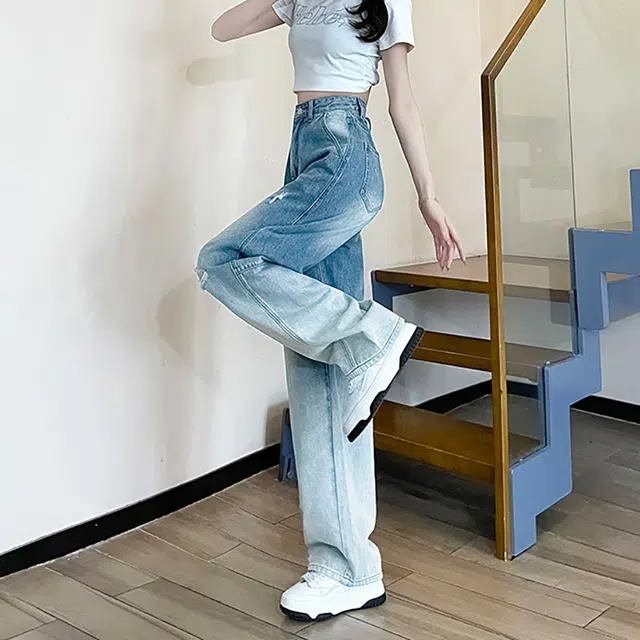 如续 美式复古高级潮流舒适时尚简约阔腿百搭设计感牛仔裤 女款