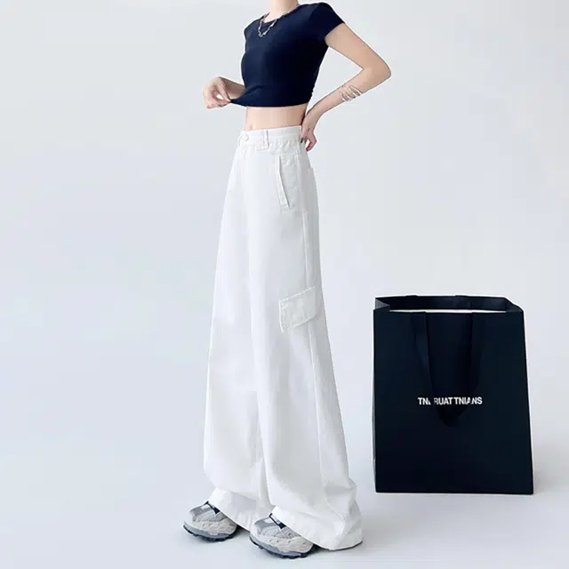 如续 美式复古工装裤女宽松显瘦休闲阔腿裤长裤子牛仔裤 女款