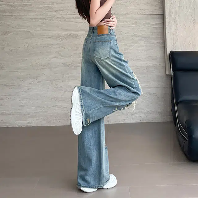如续 蕾丝阔腿法式高级感简约舒适牛仔裤 女款