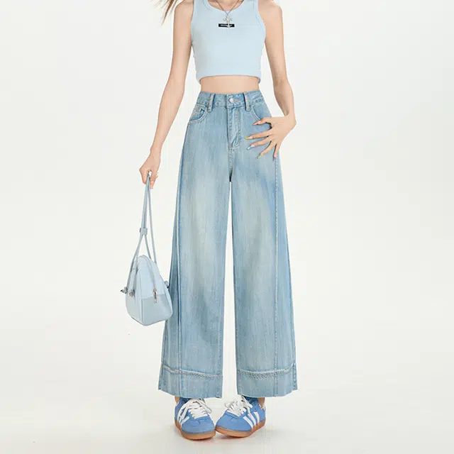 如续 天丝莱赛尔阔腿女夏薄款小个子高腰垂感九分直筒裤百搭舒适简约牛仔裤 女款