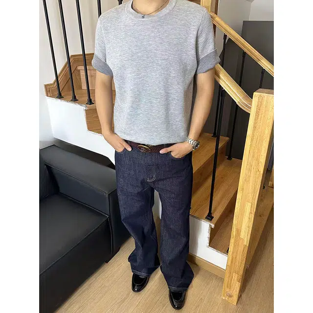 如续 美式复古风原色简约基础款直筒长裤宽松阔腿休闲拖地垂感牛仔裤 男女同款