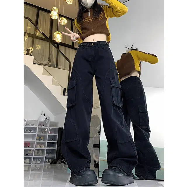 如续 美式复古高街工装休闲高腰牛仔裤 女款