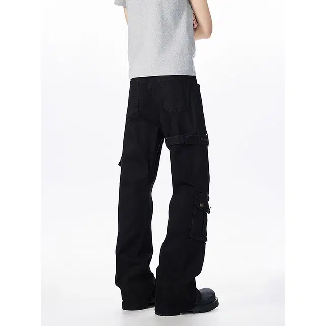 如续 美式复古高街风多口袋拼接设计百搭长裤潮流痞帅炸街微喇牛仔裤 男款