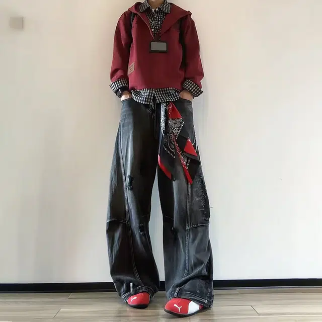 如续 美式假两件格子衬衫拼接连帽上衣秋季上新潮流时尚百搭宽松休闲卫衣 男女同款