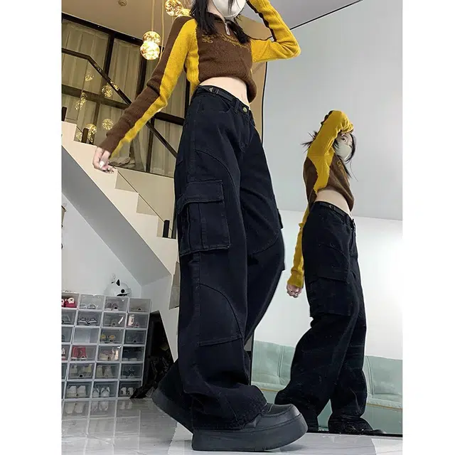 如续 美式复古高街工装休闲高腰牛仔裤 女款