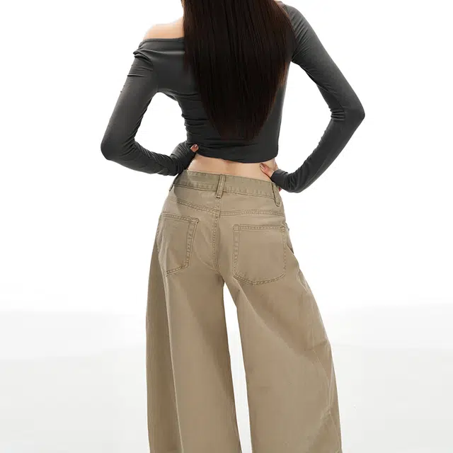 如续 洗褪棉料高腰显瘦宽松大阔腿百搭舒适休闲裤 女款