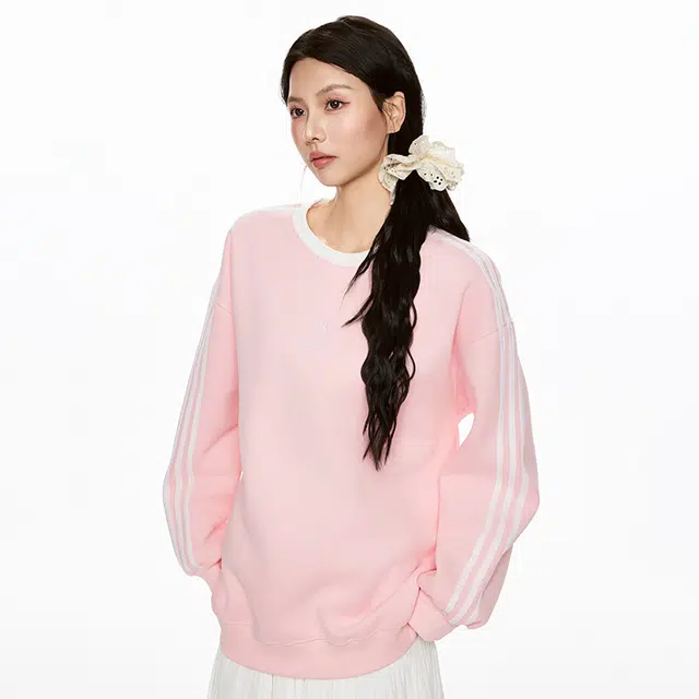 如续 樱绽芳华 韩系三条杠圆领套头秋冬慵懒风上衣卫衣 女款