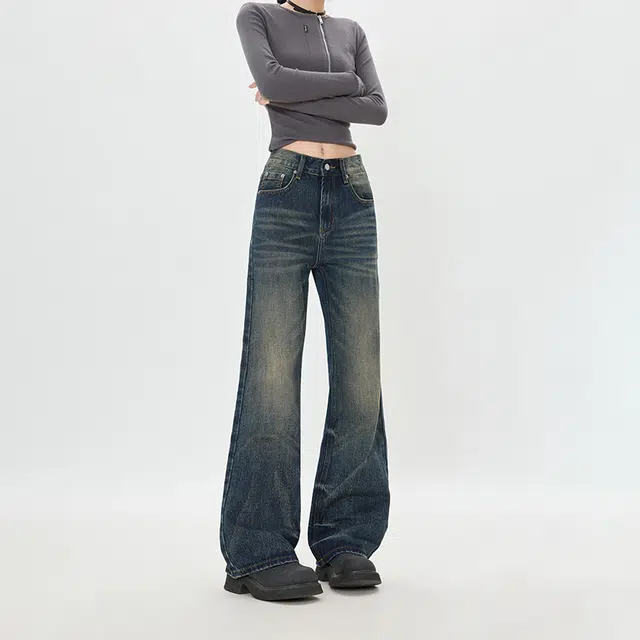 如续 复古拖地直筒宽松百搭美式做旧街头牛仔裤 男女同款