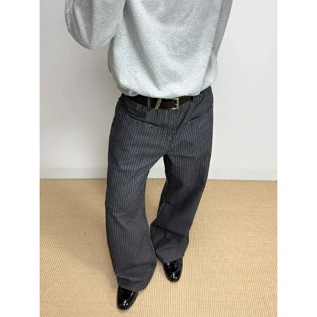 如续 美式潮牌慵懒风垂感条纹休闲裤中性百搭宽松直筒高级感微喇牛仔裤 男女同款