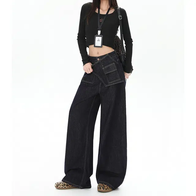 如续 设计感阔腿女宽松显瘦高街爆款超火直筒裤牛仔裤 女款