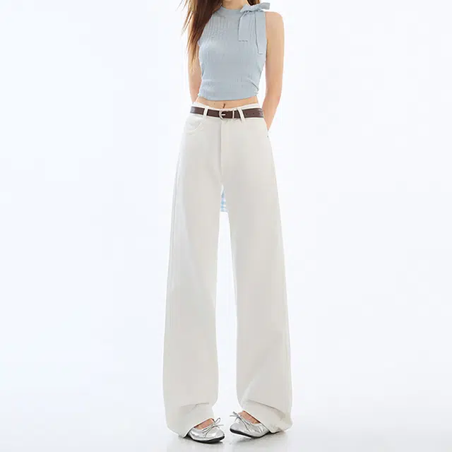 如续 小个子窄版阔腿裤女高腰收腹显瘦宽松拖地裤九分常规加长牛仔裤 女款