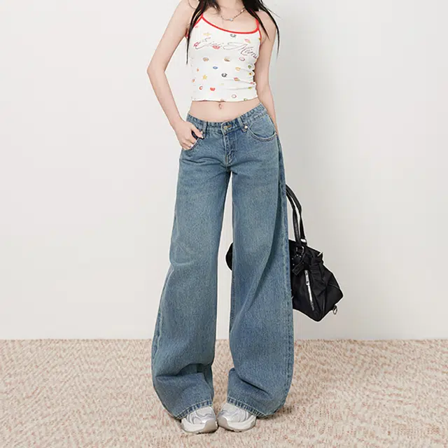 如续 美式复古蓝经典百搭款低腰直筒宽松拖地裤长裤&加长牛仔裤 女款