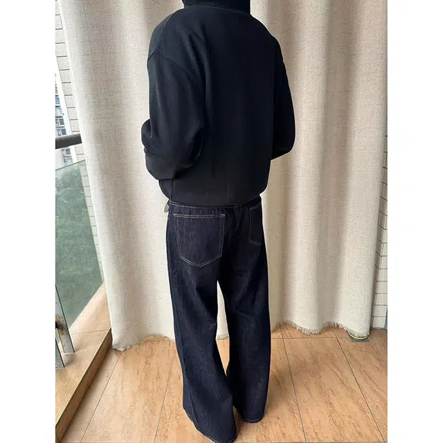 如续 美式复古风原色简约基础款直筒长裤宽松阔腿休闲拖地垂感牛仔裤 男女同款