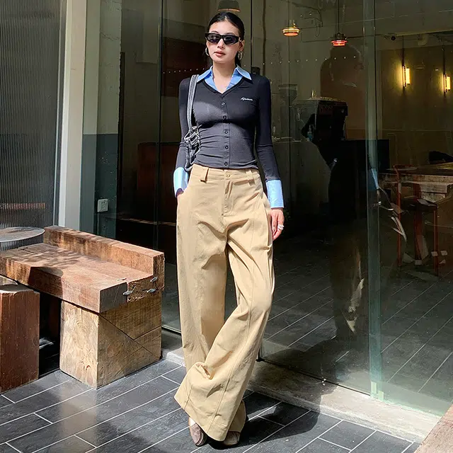 如续 秋冬季侧压褶宽松高腰阔腿舒适垂感百搭无束缚时尚。休闲裤 女款