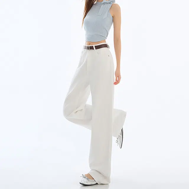 如续 小个子窄版阔腿裤女高腰收腹显瘦宽松拖地裤九分常规加长牛仔裤 女款