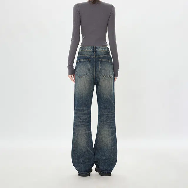 如续 复古拖地直筒宽松百搭美式做旧街头牛仔裤 男女同款