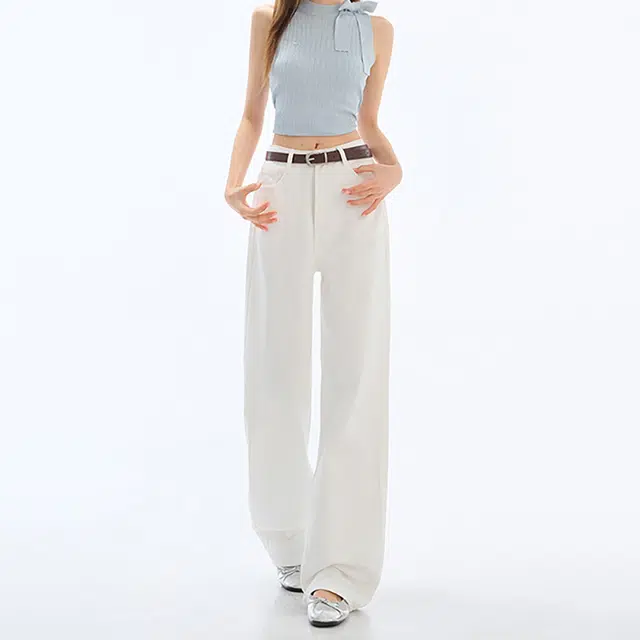 如续 小个子窄版阔腿裤女高腰收腹显瘦宽松拖地裤九分常规加长牛仔裤 女款