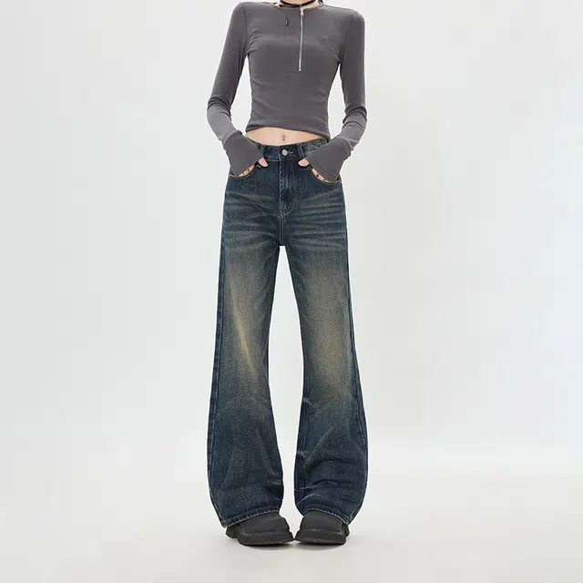 如续 复古拖地直筒宽松百搭美式做旧街头牛仔裤 男女同款