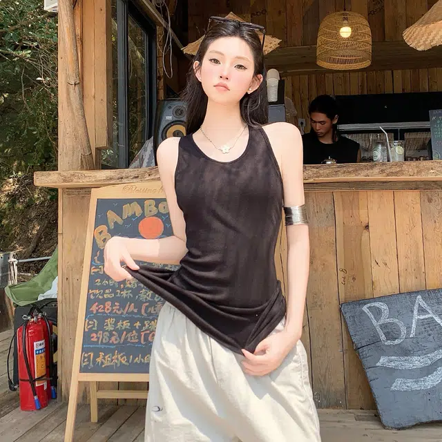 如续 美式复古辣妹挂脖外穿内搭扭结美背背心 女款