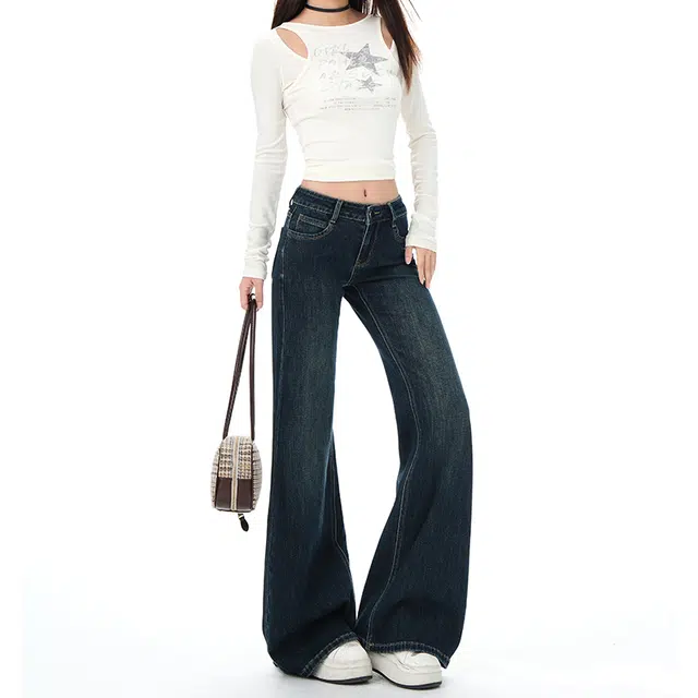 如续 低腰微喇叭秋季不贴腿直筒弹力裤子牛仔裤 女款