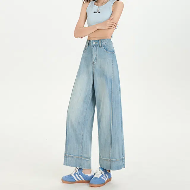 如续 天丝莱赛尔阔腿女夏薄款小个子高腰垂感九分直筒裤百搭舒适简约牛仔裤 女款