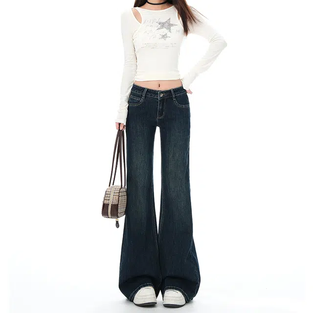 如续 低腰微喇叭秋季不贴腿直筒弹力裤子牛仔裤 女款