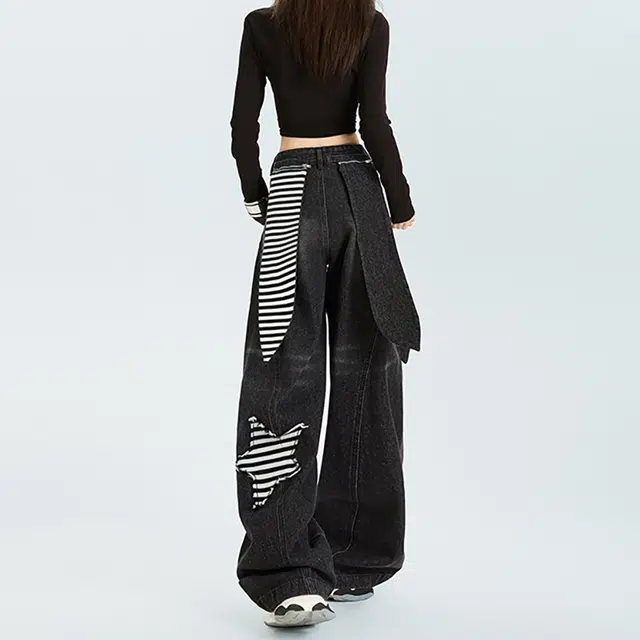 如续 美式复古可拆卸弯刀高街设计感宽松垂感阔腿休闲裤子牛仔裤 女款