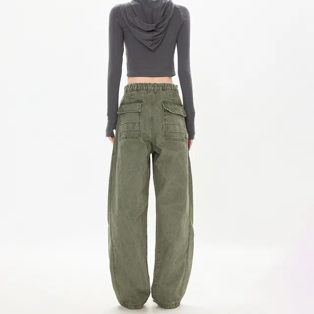 如续 美式褶皱设计做旧复古潮流舒适宽松百搭牛仔裤 男女同款