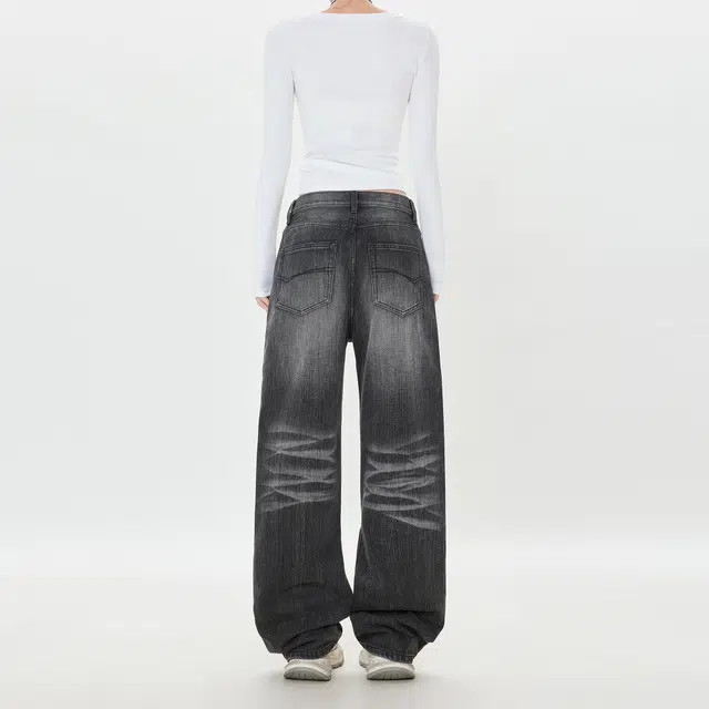 如续 美式复古水洗猫须宽松显瘦直筒阔腿牛仔裤 男女同款