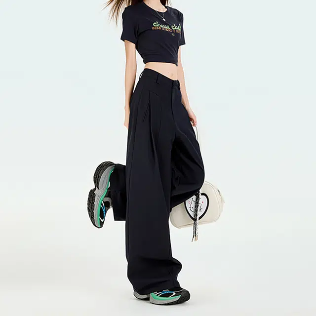 如续 如续弯刀裤透气高腰垂感宽松直筒阔腿裤休闲裤 女款