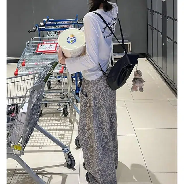 如续 美式复古豹纹弯刀女高腰宽松直筒梧桐阔腿拖地镰刀裤子牛仔裤 女款