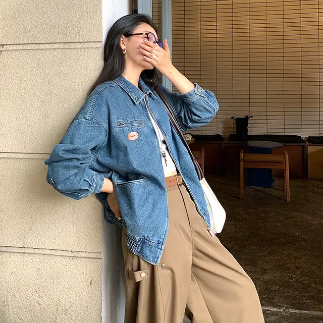 如续 中性风复古减龄宽松美式落肩机车 牛仔外套 男女同款