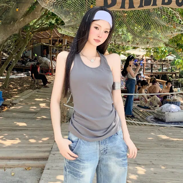如续 美式复古修身辣妹挂脖吊带外穿内搭扭结美背上衣背心 女款