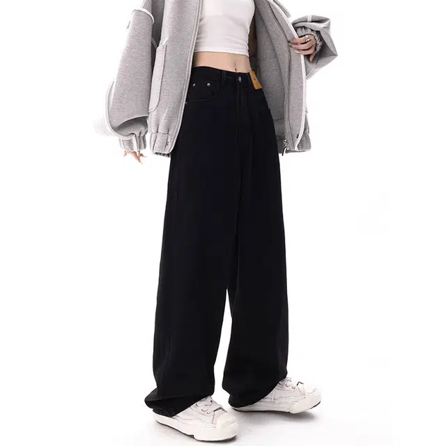 如续 美式复古基础百搭款简约直筒长裤潮流宽松显瘦舒适休闲通勤牛仔裤 女款