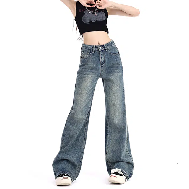 如续 复古阔腿裤女宽松显瘦盖袋设计感直筒拖地裤高腰怀旧舒适休闲百搭牛仔裤 女款