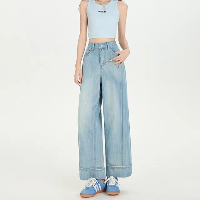 如续 天丝莱赛尔阔腿女夏薄款小个子高腰垂感九分直筒裤百搭舒适简约牛仔裤 女款