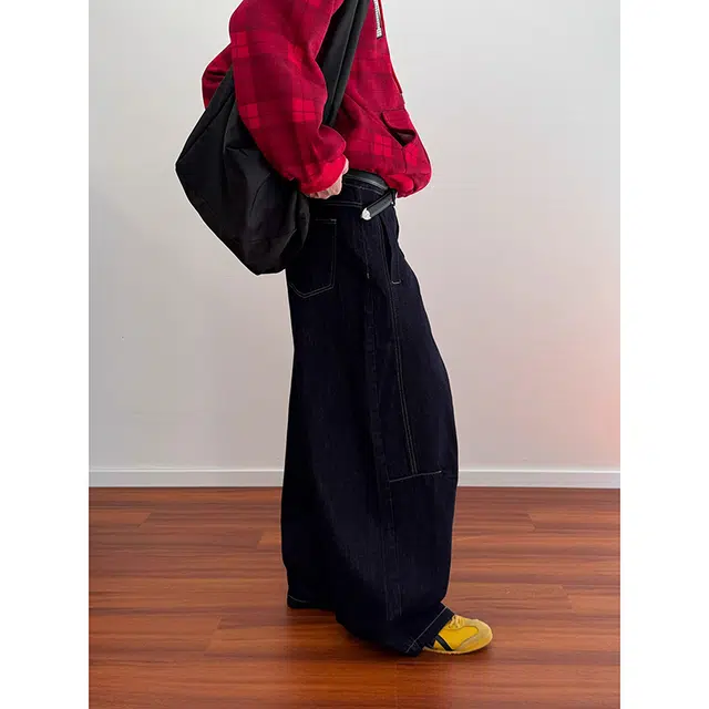 如续 美式复古风丹宁原色宽松直筒长裤潮流简约高级感阔腿休闲牛仔裤 男女同款